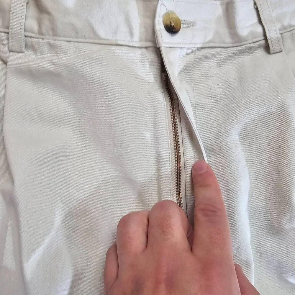 Vintage LL Bean Pleated Chino Pants Mens Tag 38x32 Act 36x31 Beige Cuffed Read - Picture 10 of 14